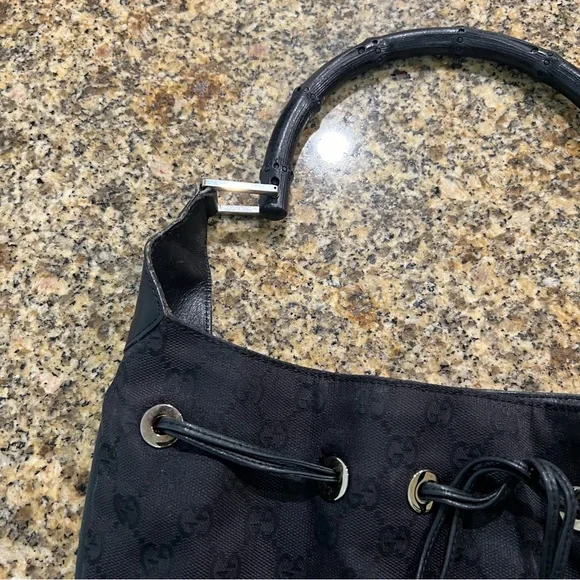 Vintage Gucci | Bamboo GG Black Monogram Shoulder Bag - Picture 11 of 16